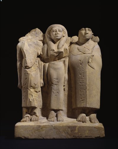 Group Statuette of 3 Figures, Late 12th Dynasty - Early 13th Dynasty by Egyptian